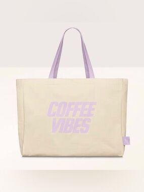 Nespresso NWT Lilac Lavender-Accent Canvas Tote Bag Coffee Vibes Print Large Bag